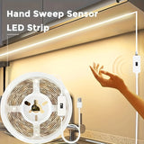 Tira de luces LED con sensor de barrido manual, 2m/5m/10m enrollable para iluminación de armarios, alimentada por USB, 5V, ≤36V, control por gestos, LED de doble cara para decoración del hogar y la cocina, no requiere pilas.