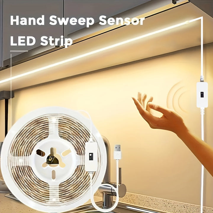 Tira de luces LED con sensor de barrido manual, 2m/5m/10m enrollable para iluminación de armarios, alimentada por USB, 5V, ≤36V, control por gestos, LED de doble cara para decoración del hogar y la cocina, no requiere pilas.