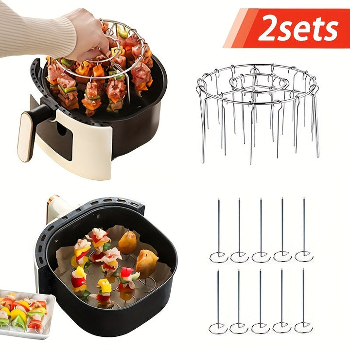 2 Juegos de Espinazos de Acero Inoxidable, 1 Juego de 24 Espinazos, 1 Juego de 10 Espinazos Verticales Independientes, Adecuados para Barbacoas Caseras de Vegetales y Carne, Accesorios para Horno de Aire Frito