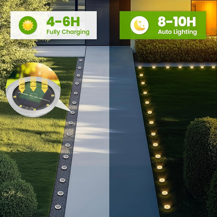 Luz solar para piso, iluminación exterior, sin cables, carga automática, batería de larga duración, ideal para jardín, césped o patio (4/8 piezas, luz cálida/blanca)