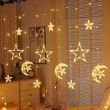 1 juego de luces LED de cortinas de hadas, 3m ajustables con modos múltiples, con estrellas y lunas, plástico, independiente, para Ramadan, bodas, cumpleaños, graduación, decoración de fiestas, jardín romántico de fantasia, operadas con baterías AA (no i