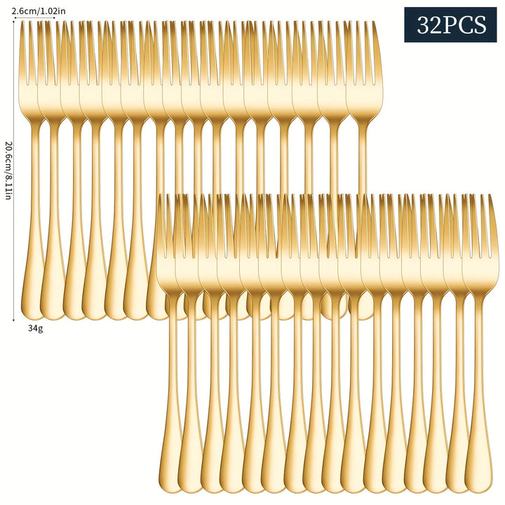 Juego de 32 tenedores para mesa, cubiertos de acero inoxidable de 8.1 pulgadas, set duradero adecuado para hogar y restaurante - Pulido espejo, lavable en lavavajillas