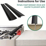 Juego de Cubiertas para Espacio entre Estufa y Encimera de 2 Piezas, Relleno Resistente al Calor para Superficies, Fácil Limpieza, Tapacubos de Silicona Negros de 21 Pulgadas