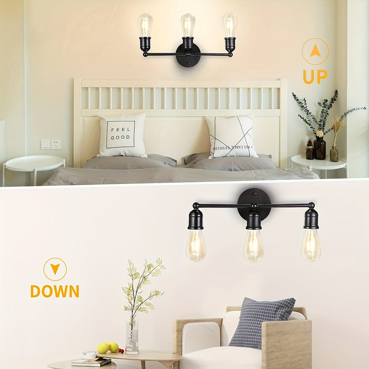 Pack de 3 Lámparas para Baño, Luz Negra para Maquillaje en el Baño, Luz de Pared Moderna para Baño, Luz de Pared Retro, Base E26/E27 para Cocina, Dormitorio, Sala de Estar, Luz de Pared para Baño (Sin Bombillas Incluidas)