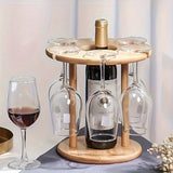 KDBT Estante de Vino Invertido Ahorrador de Espacio - Soporte Robusto para Botellas y Copas de Madera, Ideal para Cocina, Comedor o Bar en Casa - Organizador Elegante para Almacenamiento de Vinos, Decoración Versátil con Acabado Natural