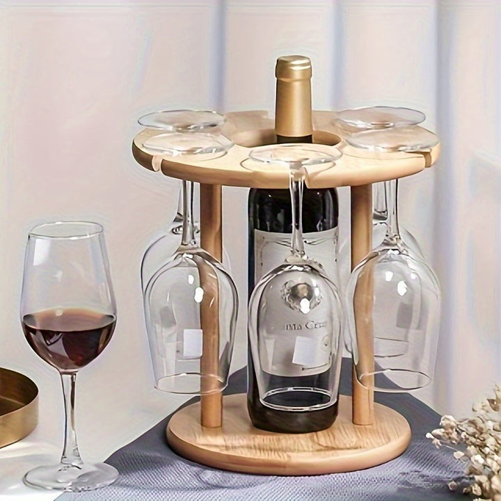 KDBT Estante de Vino Invertido Ahorrador de Espacio - Soporte Robusto para Botellas y Copas de Madera, Ideal para Cocina, Comedor o Bar en Casa - Organizador Elegante para Almacenamiento de Vinos, Decoración Versátil con Acabado Natural