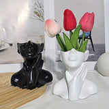 1pc | Moderno Abstracto | Jarrón Humanizado, Estatua de Resina con Diseño de Cuello Táctil, Contenedor de Mesa Decorativo para Plantas Frescas e Hidropónicas