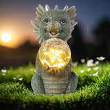 1pc Lámpara de jardín de energía solar, Dragón mono con globo de vidrio, tema de fantasía de resina Decoración al aire libre recargable, batería de níquel, control de interruptor, acabado pintado, para jardín, patio, cesped