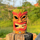 XXOASIS Hawaiian Tiki Resin Solar Lantern, acabado encáustico, control de botón pulsador, batería de níquel de 200 mAh, jardín al aire libre, patio, césped, balcón, decoración del alféizar de la ventana, regalo único para las fiestas.