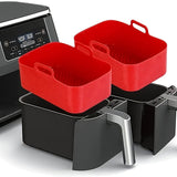 1/2 Piezas de Bandejas Cuadradas para Freidora de Aire - Reutilizables, Antiadherentes con Asas, Resistentes a Altas Temperaturas, 19.48x12.7x6.99 cm, Fácil Limpieza (/Rojo/Azul/Gris), Fundas de Silicona para Horno y Air Fryer