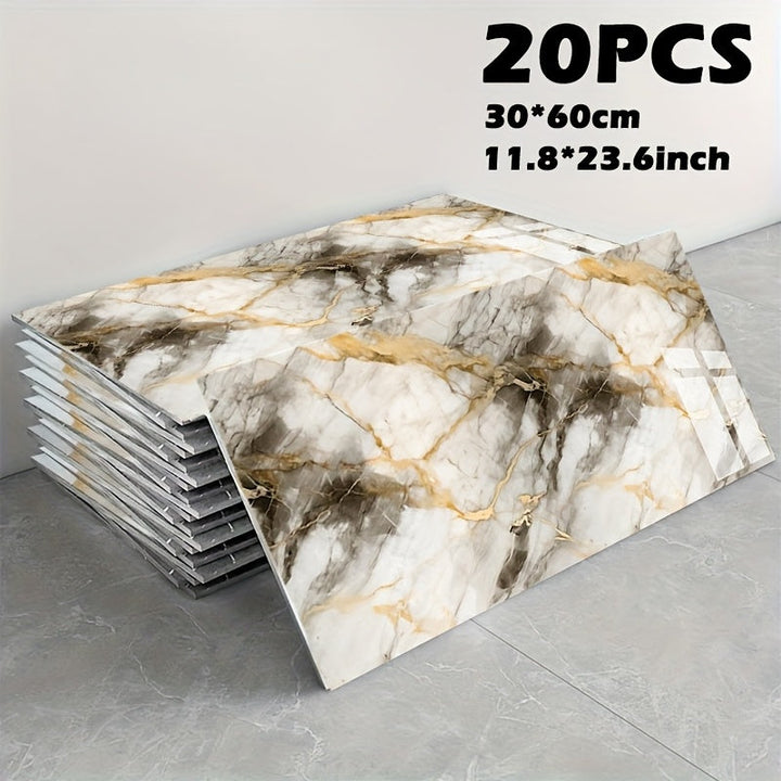 20/50 piezas de baldosas de pared de espuma autoadhesivas con patrón de mármol, impermeables, a prueba de aceite, fáciles de pelar y pegar, para decoración de baño, sala de estar, dormitorio, renovación de tienda, 23,62" x 11,81", papel tapiz de baño