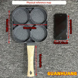 Sartén de Huevos y Tortillas Antiadherente de Aleación de Aluminio GUANHUANG con Mango de Madera, Cocina para Desayuno con 4 Compartimentos para Estufa de Gas e Inducción, Ideal para Huevos, Salchichas y Más