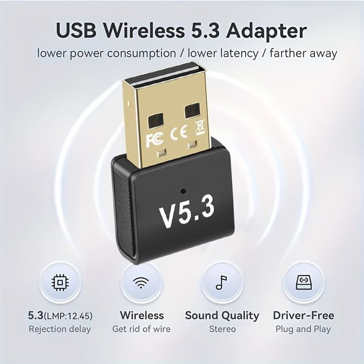 Adaptador sin varillas USB 5.3 con Transferencia Rápida de Datos, Plug & Play Sin Controladores Necesarios, Conexión Dual Inalámbrica, Compatible con PC, Laptop, Teléfono, Juegos, Impresora, Auriculares, Tableta, Teclado y Ratón - Adaptador de Red Alimen