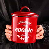 1pc Tarro de Galletas de Esmalte con Tapa Abatible, Reutilizable, Apto para Lavavajillas, Forma Redonda, Perfecto para Regalos de Navidad y Almacenamiento de Cocina