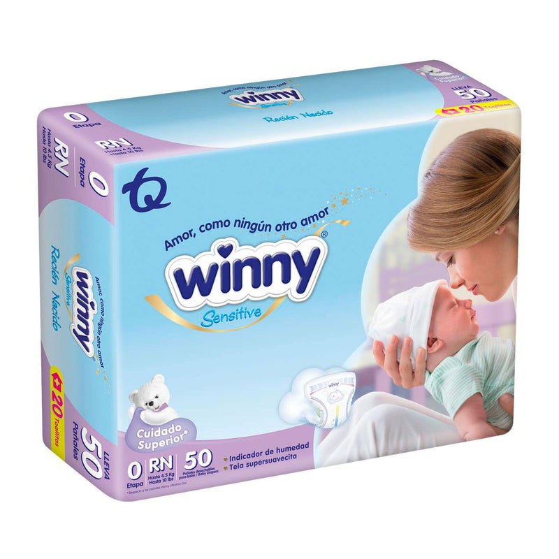 WINNY SENSITIVE GOLD ETAPA 0 X50 UND + GRATIS 20 TOALLITAS HUMEDAS RECIÉN NACIDO