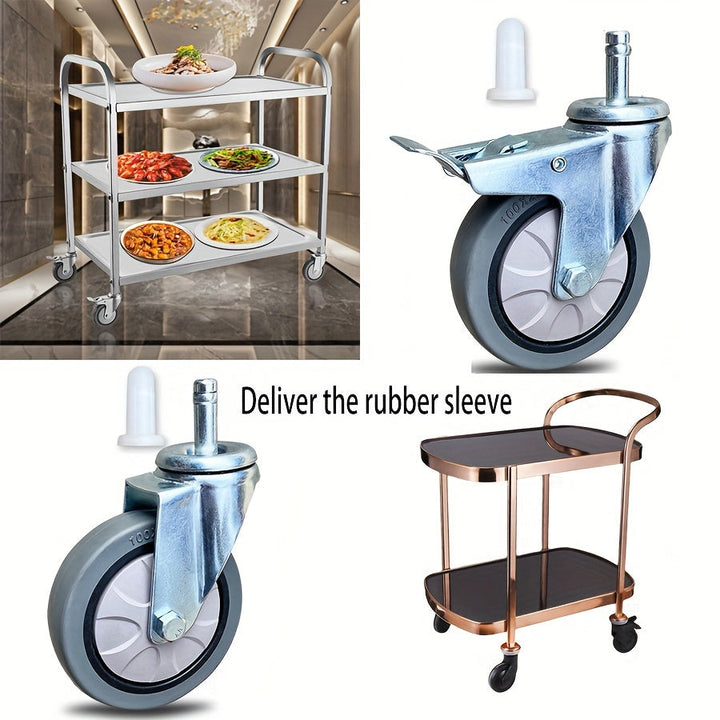 Conjunto de 4 ruedas giratorias de metal pulido, con ruedas de goma de alta resistencia de 10.16 cm con frenos, ideales para carros y carretillas universales en hoteles, restaurantes, oficinas, supermercados, estantes de secado y equipos domésticos
