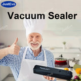 Selladora al Vacío JustEvo, Selladora de Alimentos con Bolsas para Frescura, Máquina de Sellado al Vacío con Sistema Automático de Cierre de Aire para Almacenamiento de Comida, Sellador y Calentador en 1