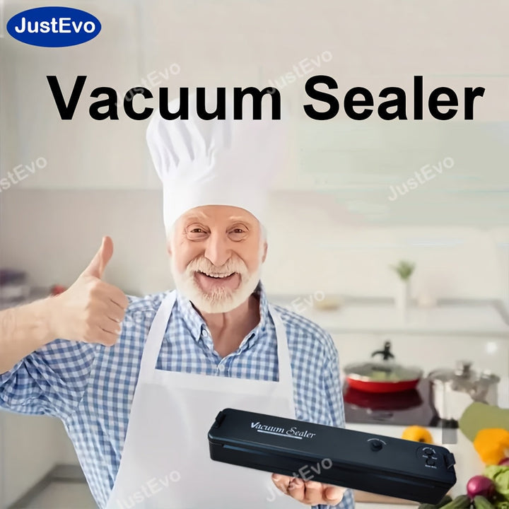 Selladora al Vacío JustEvo, Selladora de Alimentos con Bolsas para Frescura, Máquina de Sellado al Vacío con Sistema Automático de Cierre de Aire para Almacenamiento de Comida, Sellador y Calentador en 1