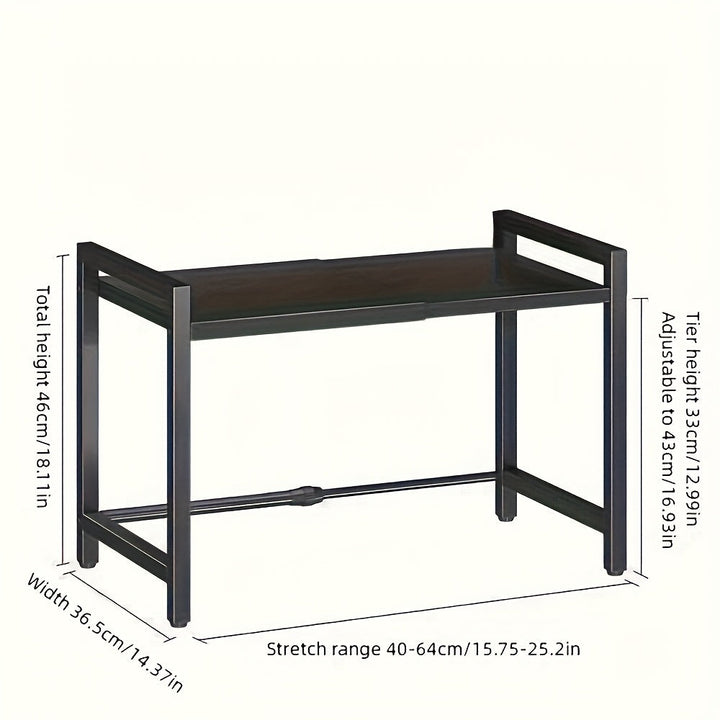 Carrito de cocina expansible de 2 niveles de acero inoxidable con 6 ganchos - Ideal para microondas, electrodomésticos y almacenamiento de especias - Perfecto para la organización de la cocina moderna, solución de almacenamiento de cocina | Carrito de co