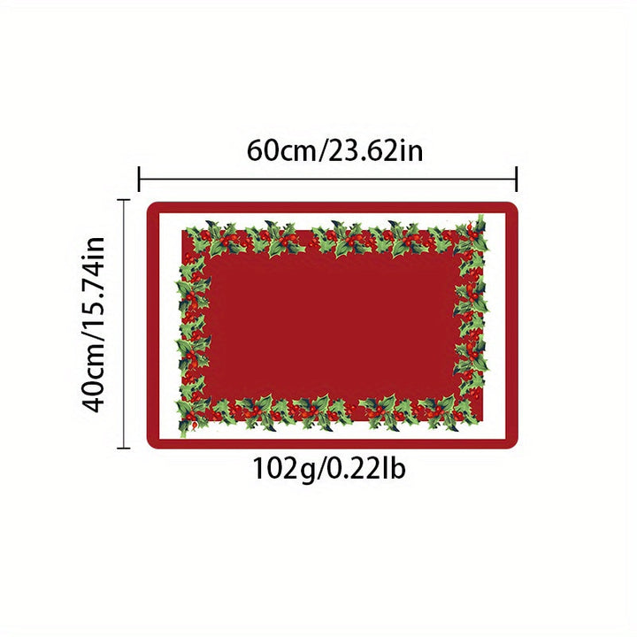 Alfombra de Terciopelo Roja y Verde Invierno Navideña de 1 Pieza - Antideslizante, Alfombrilla para Interior, Ideal para Cocina, Entrada y Sala de Estar en la Decoración Festiva del Hogar, Tapete Navideño