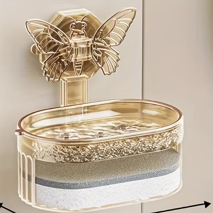 Conjunto de 2 hermosas mariposas jaboneras, caja de drenaje de doble capa con esponja, sin perforaciones ni marcas para montaje en pared, adecuado para baño y cocina, regalo de San Valentín, estantes