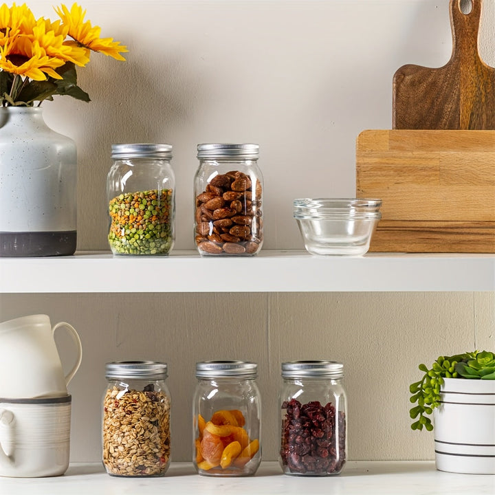 16 oz. Frascos de vidrio redondos Mason con tapas metálicas abatibles, herméticos, aptos para congelador, lavables a mano, ideales para enlatar, conservar, preparar comidas, almacenar granos - No se necesita electricidad