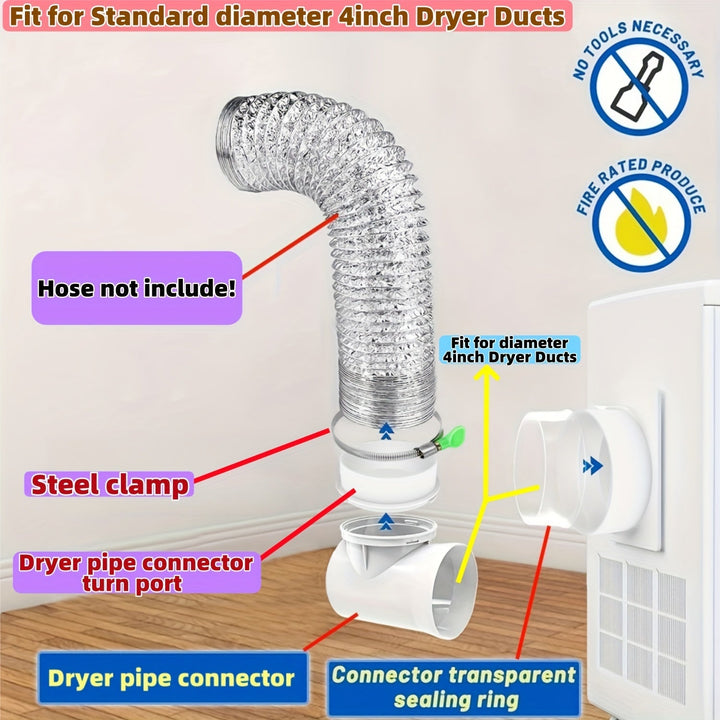 Kit de Conexión de Conducto para Secadora de Ropa Mejorado Estándar de 4 Pulgadas con Soporte y Conector de Tubo de Secadora STV-90 para Ventilación Interior - No Requiere Electricidad