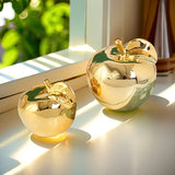 Figurita de manzana de cerámica dorada elegante - Decoración moderna para el hogar y la oficina, ideal para el salón o el armario de vinos, uso interior/exterior, no necesita electricidad, decoración de manzana