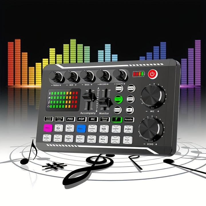 Tarjeta de sonido profesional F998 para transmisión en vivo, estudio de música, mezclador de sonido con micrófono de 3.5 mm, tarjeta de sonido para teléfono, PC, Eid Al-Adha Mubarak