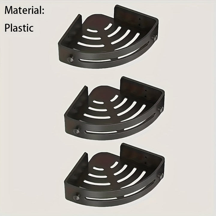 3pcs Caja de Ducha Triangular, Organizador de Baño Montado en la Pared sin Taladro, Estante de Almacenamiento de Plástico para Cosméticos y Suministros de Baño, Accesorios para el Hogar y la Cocina