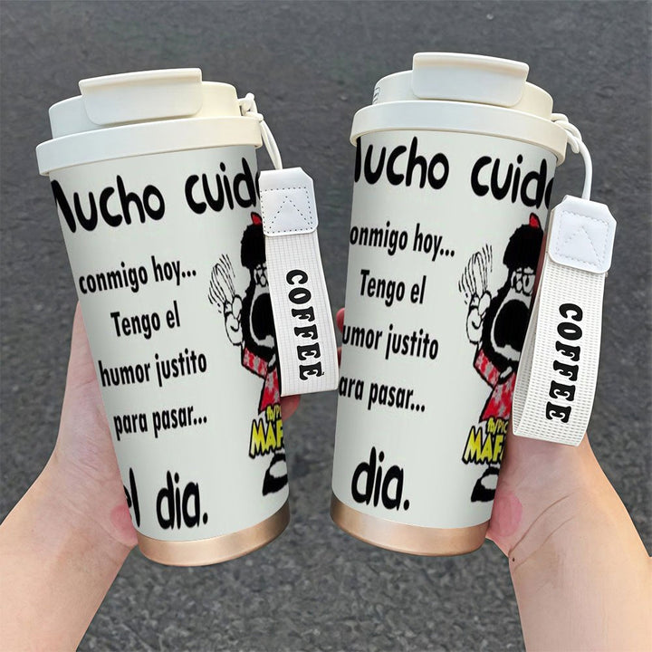 1 vaso térmico de acero inoxidable 304 de 18 oz con doble pared, tapa a prueba de fugas y correa para transportar, ideal para bebidas calientes y frías, listo para regalo, uso en oficina, gimnasio o casa