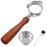 Portafiltro Premium de Espresso de 54mm sin Fondo con Mango de Madera y Cesta de Acero Inoxidable | Compatible con Breville Bambino, Barista, Infuser y Más | Incluye Cepillo de Limpieza para Mantenimiento Fácil, Accesorio para Máquina de Espresso | Diseñ