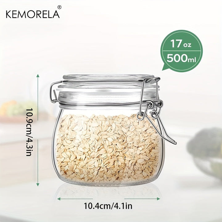 Tarros de Vidrio KEMORELA con Tapas Herméticas y Abatibles - Recipientes Redondos Seguros para Microondas para Alimentos Secos, Especias y Organización del Despensa (Paquete de 1/2/4)