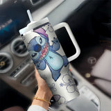 1 taza de vacío con asa de Disney Stitch, 40 oz, aislada, con asa, popote, solo lavar a mano, reutilizable, multiusos, no eléctrica, gran capacidad, diseño elegante, con viajes, deportes, actividades al aire libre, para café, bebidas frías y calientes.