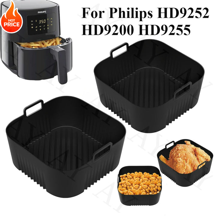 Bandejas de silicona para hornear para freidoras de aire, compatibles con los modelos Philips HD9252, HD9200 y HD9255, con una superficie antiadherente para facilitar la limpieza en freidoras de aire, hornos y microondas.