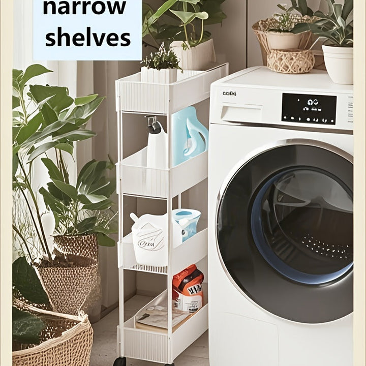 Carrito organizador angosto y delgado con ruedas - Estante de almacenamiento móvil ajustable para espacios pequeños, cocina, baño y tocador, estante ahorrador de espacio con ruedas, organizador duradero para baño (uso en mesada o piso)