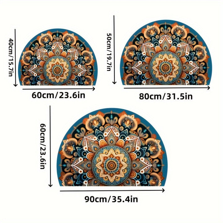 Alfombra de Entrada Estilo Boho con Diseño Mandala, Súper Suave y Lavable, Ideal para Sala, Cocina, Baño, Dormitorio y Exteriores