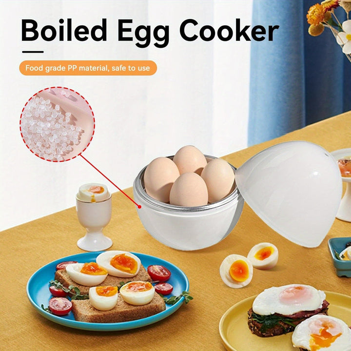 1 pieza de hervidor de huevos de aguas termales para casa, puede ser utilizado en el microondas para hervir 4 huevos al mismo tiempo, equipado con tapa selladora de rosca y separador para viajes en RV, hervidor portátil.