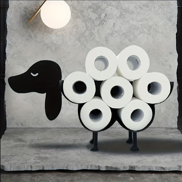 Soporte de papel higiénico de perro de hierro creativo, soporte de rollo de papel higiénico para baño, hierro forjado, estante de almacenamiento de papel higiénico independiente, elementos esenciales para el hogar