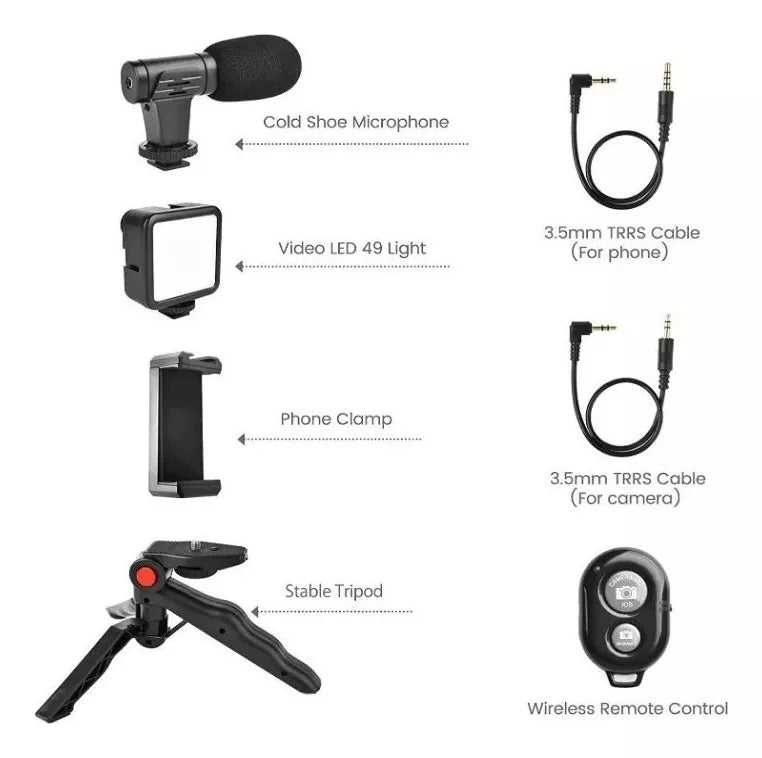 Estabilizador Soporte Celular Luz Led Micrófono + Control Color Negro