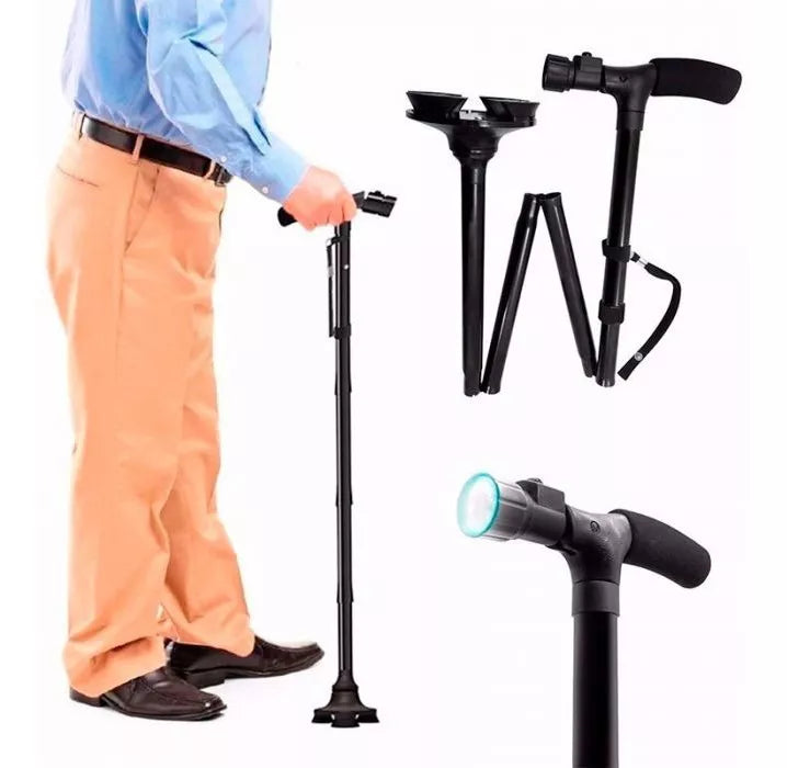 Trusty Cane Baston Ortopedico Plegable Con Linterna Luz Led Color Negro