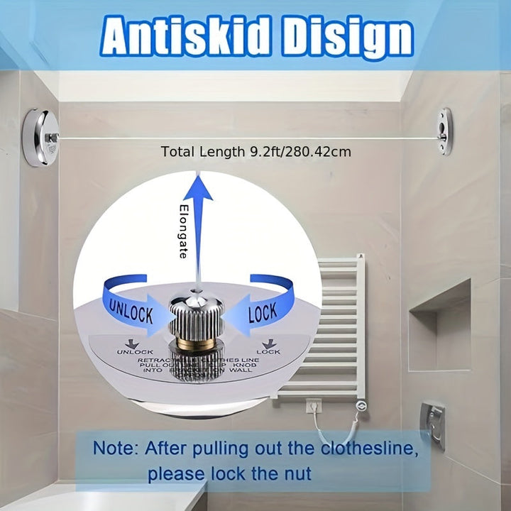 1 Unidad, Tendedero De Acero Inoxidable, Línea De Lavandería Retráctil Y Ajustable Montada En La Pared, Accesorios De Lavandería Convenientes Y Que Ahorran Espacio Para Uso En Interiores