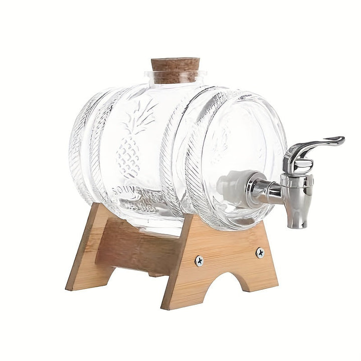 1pieza Barril de Vidrio Transparente de 33.81oz de Capacidad con Grifo - Base de ABS y Corcho - Ideal para Servir Bebidas en Fiestas y Reuniones, Contenedor de Bebidas para Fiestas | Barril Decorativo | Construcción Duradera, Accesorios de Bar