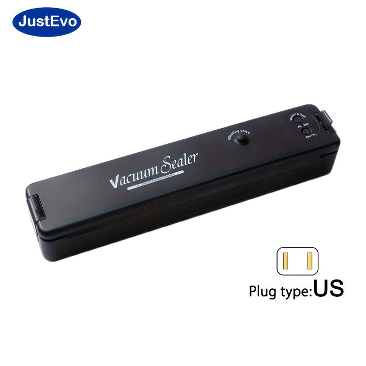 Selladora al Vacío JustEvo, Selladora de Alimentos con Bolsas para Frescura, Máquina de Sellado al Vacío con Sistema Automático de Cierre de Aire para Almacenamiento de Comida, Sellador y Calentador en 1