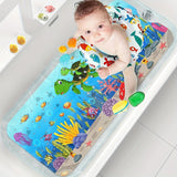 Alfombra de Baño para Tubería, 101.6 x 40.64 cm Extra Larga Antideslizante con Patrón de Tortuga Marina, Alfombrilla para Ducha y Bañera con Ventosas y Agujeros de Drenaje, Lavable a Máquina