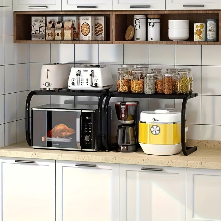 Estantería de Acero Inoxidable en Forma de U, 1 Pieza, Adecuada para Microondas, Soporte Independiente, Organizador de Cocina, Estante Vertical de Doble Nivel Resistente - Diseño Anticorrosivo y Antiadherente | Alta Resistencia al Calor | Para Platos/Bot