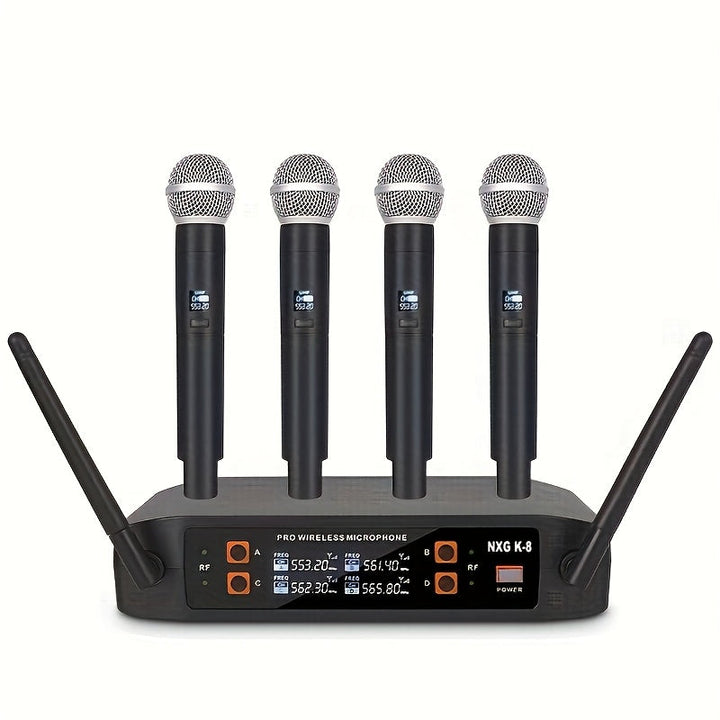 Sistema de micrófonos NXG, incluye 4 micrófonos de mano, ideal para presentaciones en escenarios, demostraciones en conferencias, karaoke en casa y bodas
