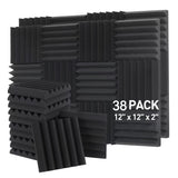 38-Pack AUSLET Negro 2-Pulgadas Alta Densidad Ignífugo Triangular Ranura Paneles de Espuma Acústica, Tableros de Espuma Insonorizante para Estudio de Grabación, Sala de Piano, Sala de Juegos, Teatro, Sala de Podcast, Acústica de Paredes y Techos