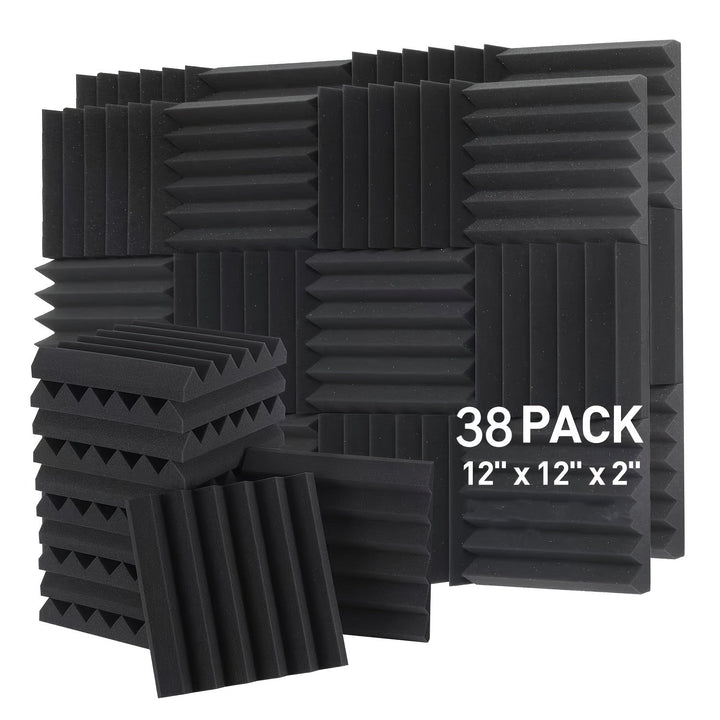 38-Pack AUSLET Negro 2-Pulgadas Alta Densidad Ignífugo Triangular Ranura Paneles de Espuma Acústica, Tableros de Espuma Insonorizante para Estudio de Grabación, Sala de Piano, Sala de Juegos, Teatro, Sala de Podcast, Acústica de Paredes y Techos