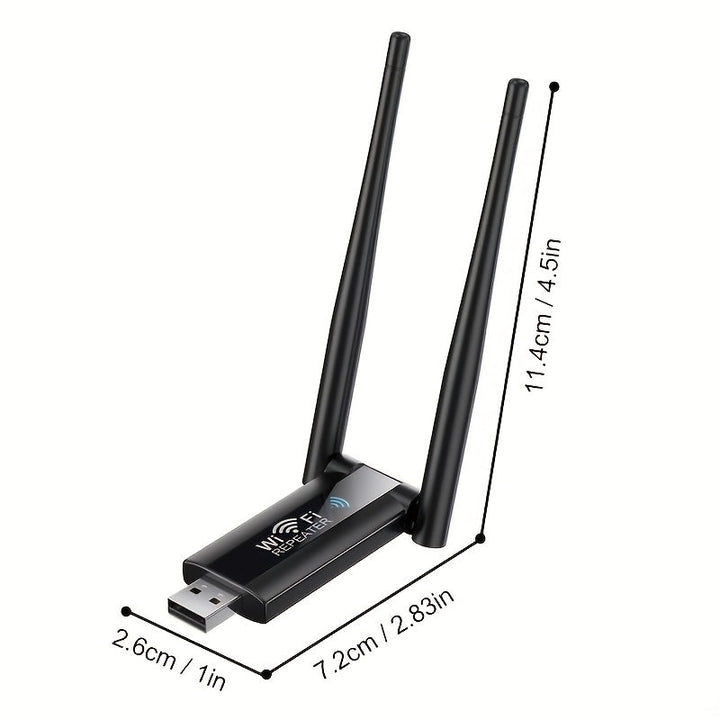 Adaptador USB WiFi, Repetidor sin varillas de 300Mbps/2.4Ghz con Doble Antena para PC Portátil/Escritorio, Conexión Rápida y Fácil, Mejora Áreas con Señal Wi-Fi Débil, Consulta Guía de Instalación Rápida